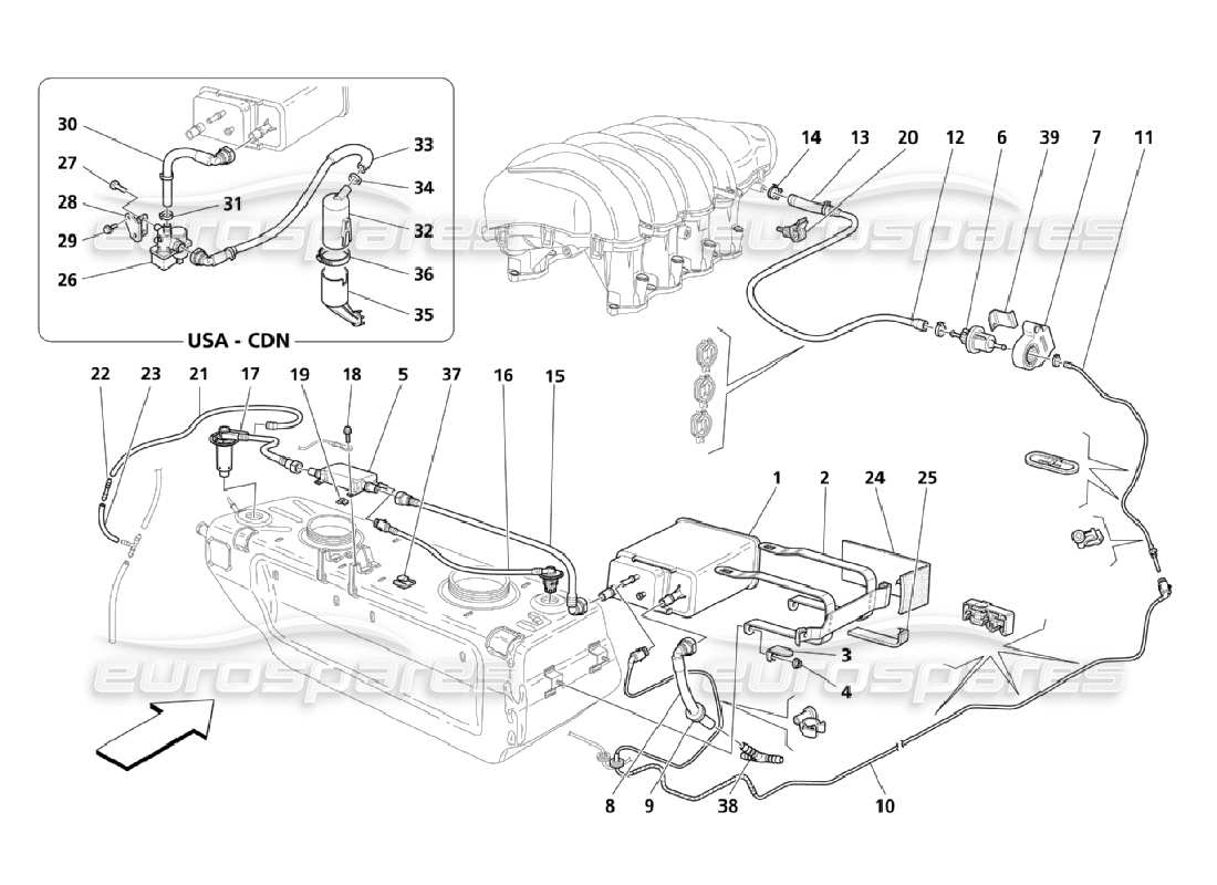 maserati qtp. (2006) 4.2 diagramma delle parti del sistema di riciclo dei vapori di carburante