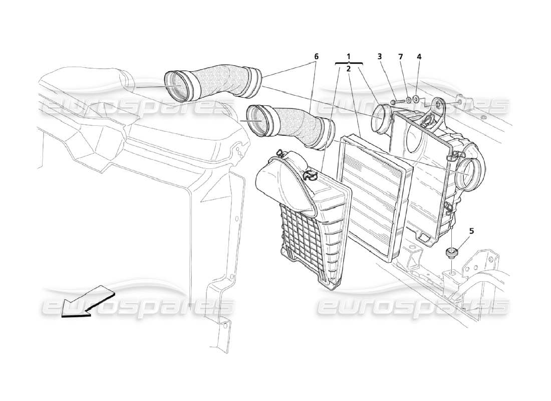 maserati qtp. (2006) 4.2 diagramma delle parti del filtro dell'aria, dell'aspirazione e del trasportatore