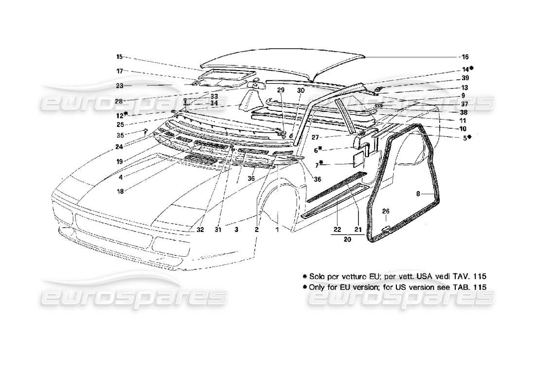 ferrari 512 tr diagramma delle parti di accessori e finiture