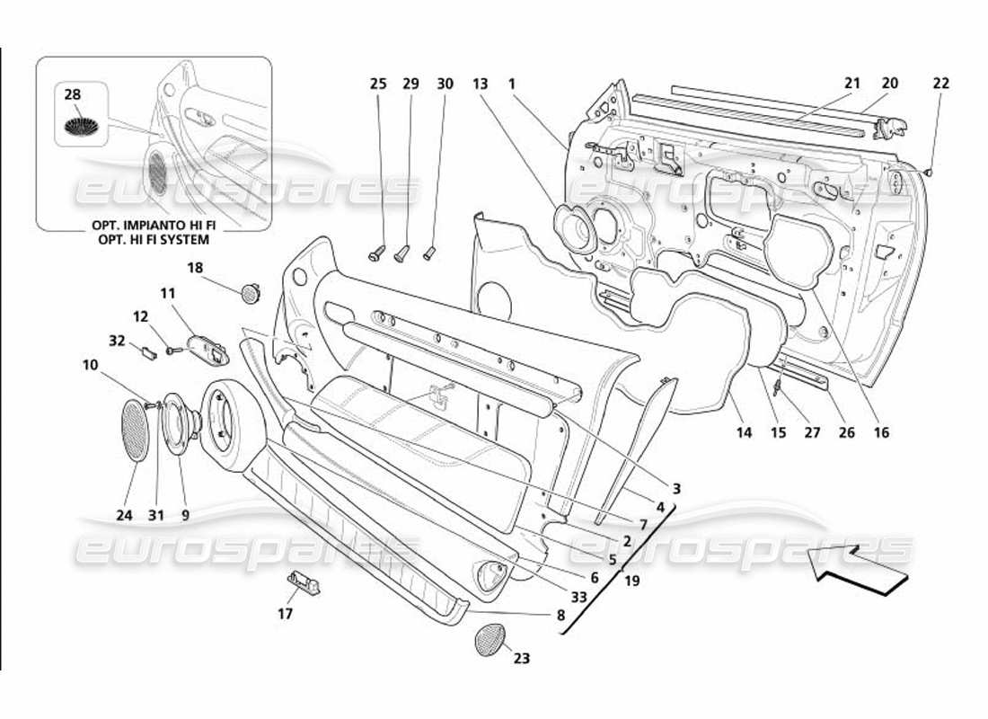 maserati 4200 gransport (2005) porte - schema parte struttura e rivestimenti