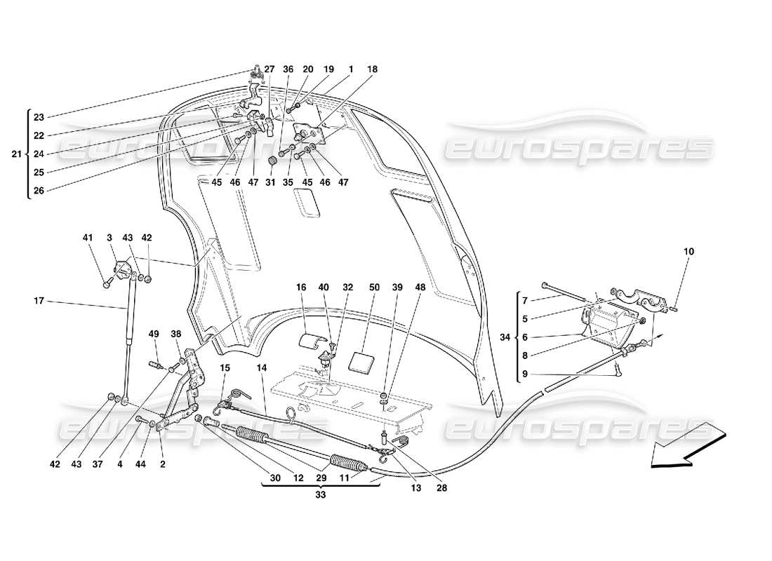 ferrari 456 gt/gta diagramma delle parti del cofano motore