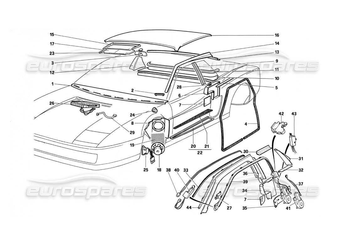 ferrari testarossa (1990) accessori e finiture diagramma delle parti