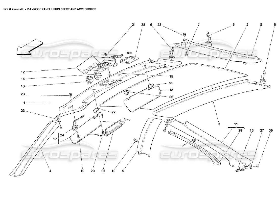 ferrari 575m maranello schema delle parti della tappezzeria e degli accessori del pannello del tetto