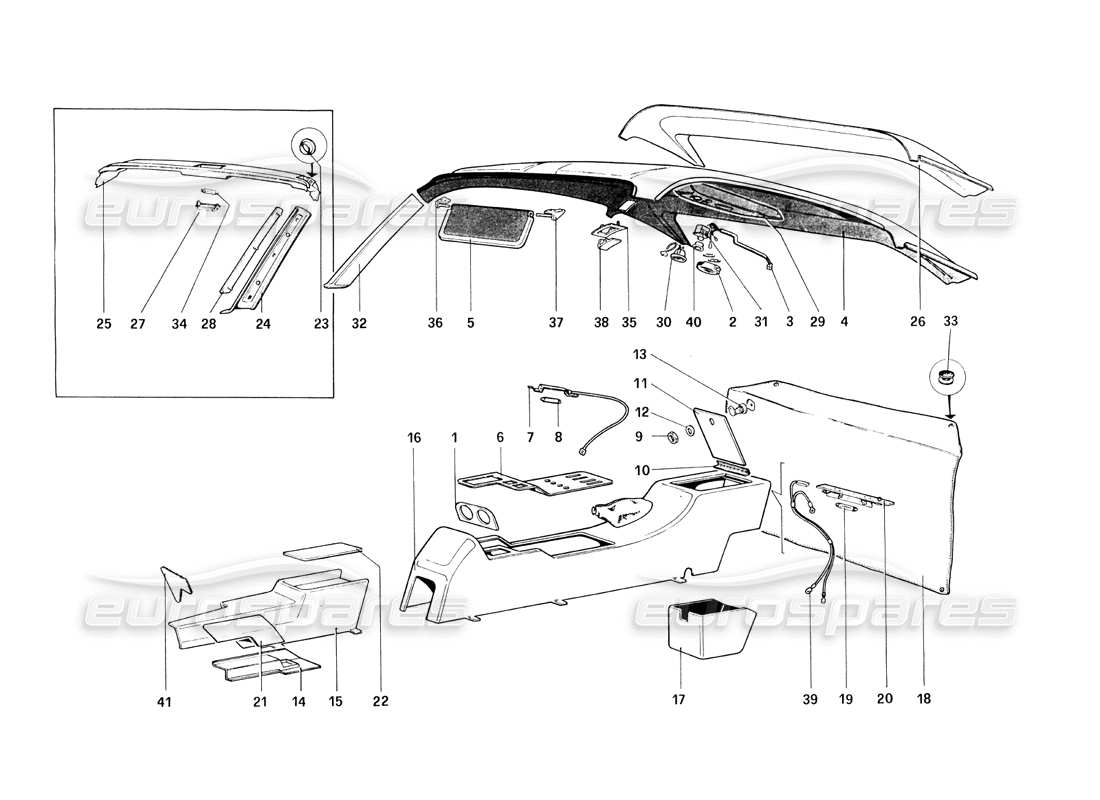 ferrari 308 quattrovalvole (1985) diagramma delle parti del tunnel e del tetto