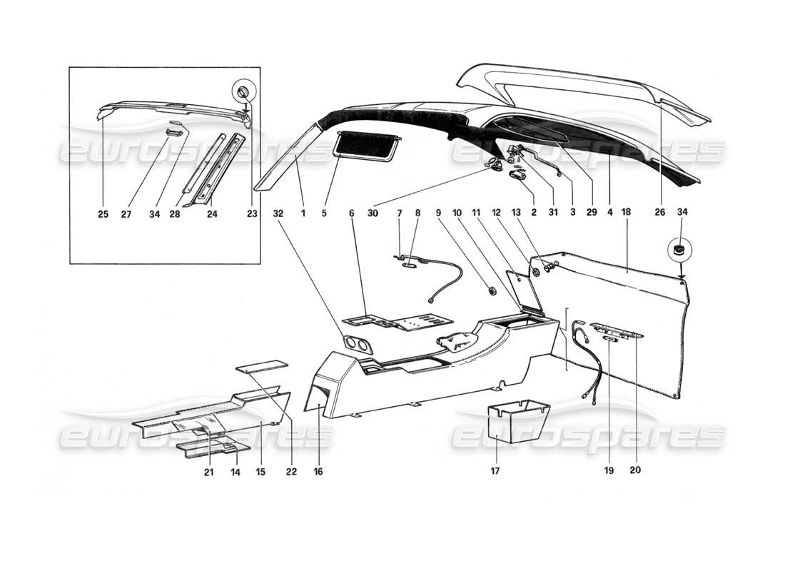 ferrari 208 turbo (1982) tunnel e tetto diagramma delle parti