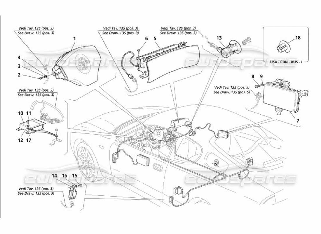 maserati 4200 coupe (2005) diagramma delle parti dell'airbag