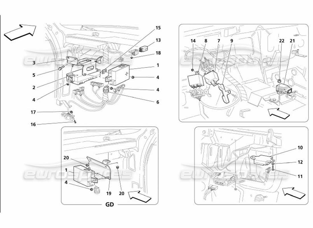 maserati 4200 coupe (2005) stazione di controllo dell'abitacolo dei passeggeri anteriori diagramma delle parti