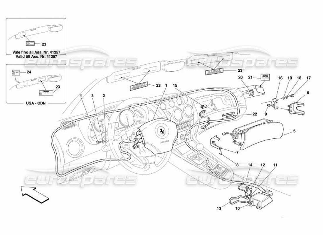 ferrari 550 barchetta diagramma delle parti degli airbag