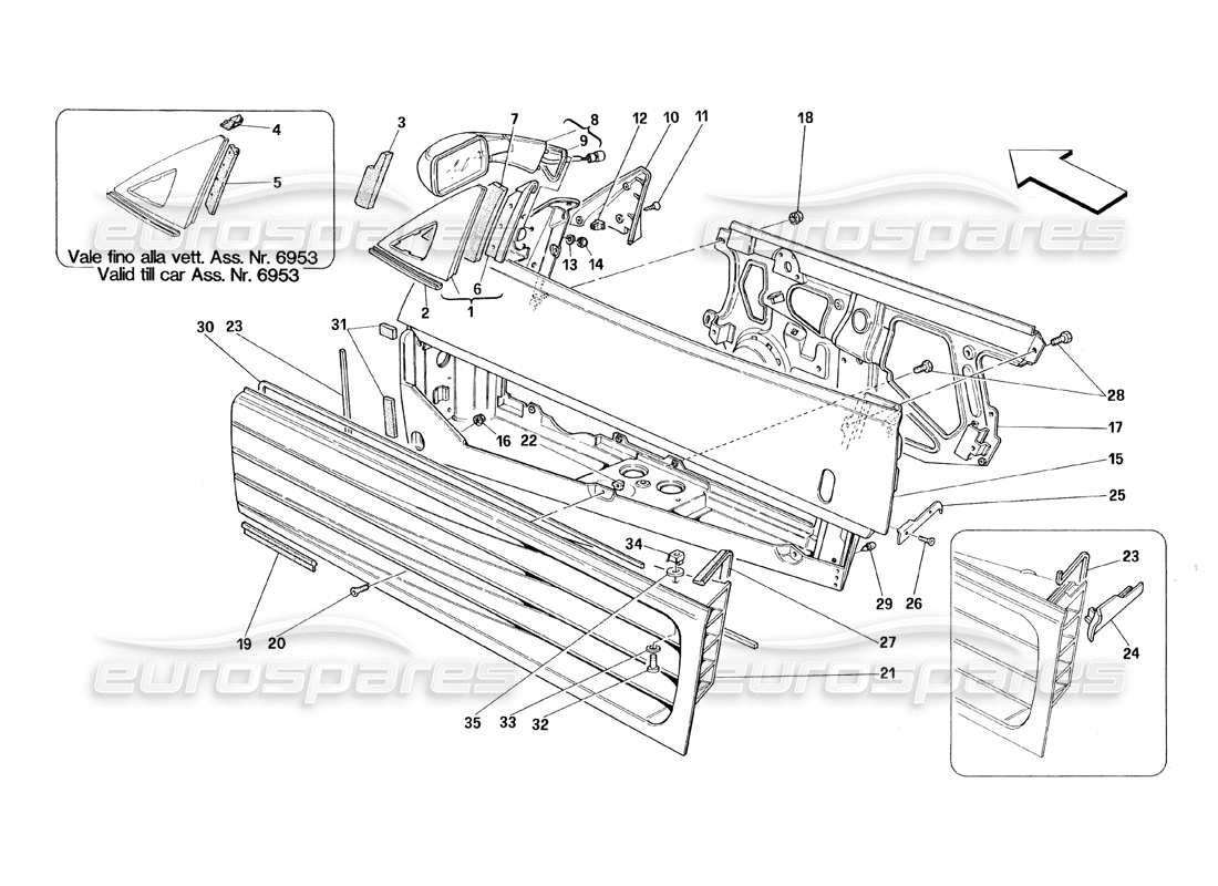 ferrari 348 (1993) tb / ts porte - quadro e specchio retrovisore diagramma delle parti