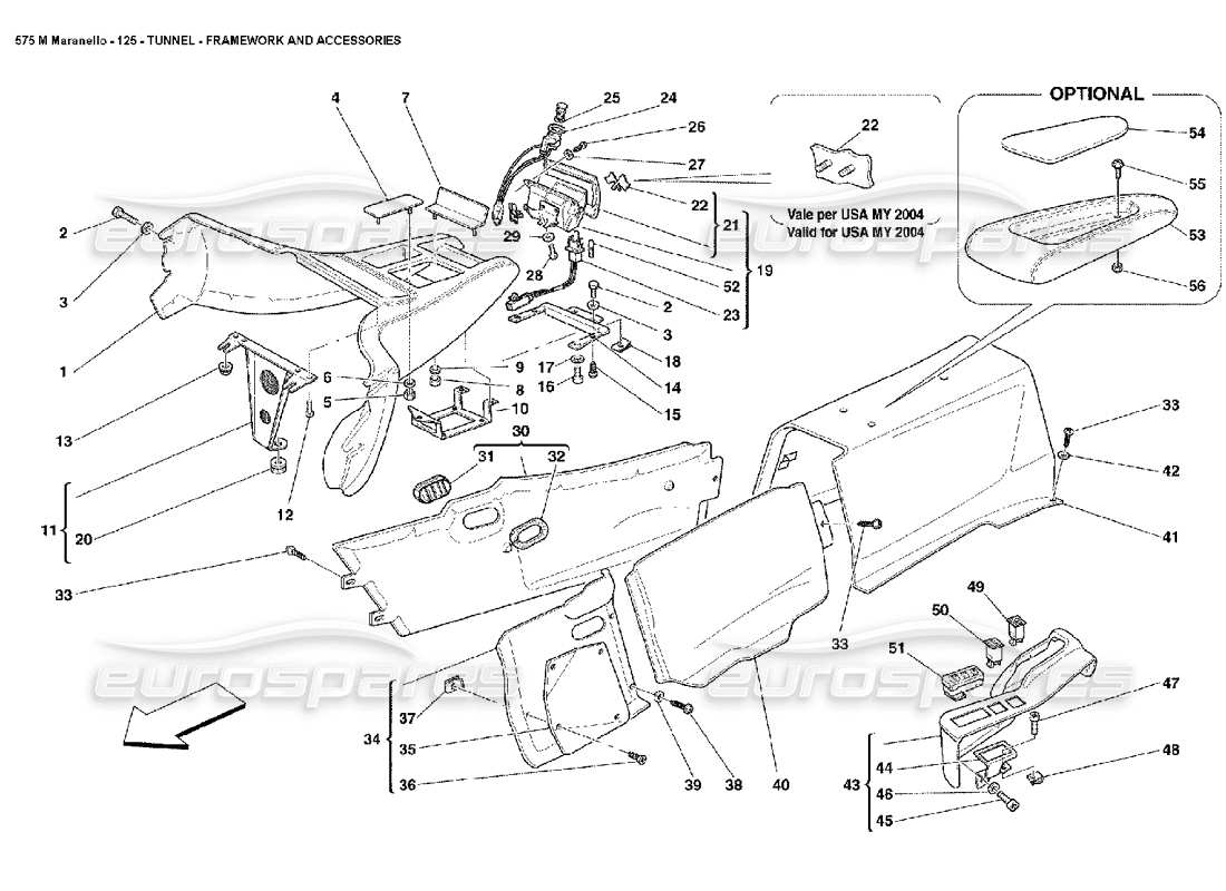 ferrari 575m maranello diagramma delle parti della struttura del tunnel e degli accessori