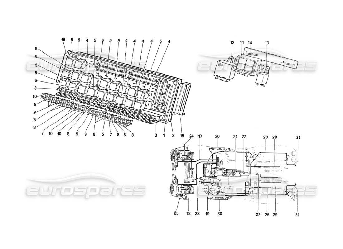 ferrari 288 gto impianto elettrico: diagramma delle parti di fusibili e relè