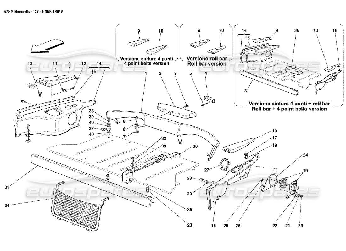 ferrari 575m maranello diagramma delle parti delle finiture interne