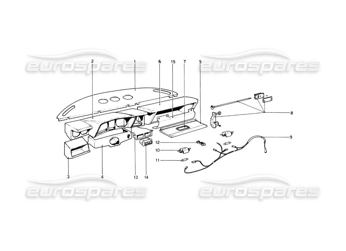 ferrari 512 bb pannello degli strumenti diagramma delle parti