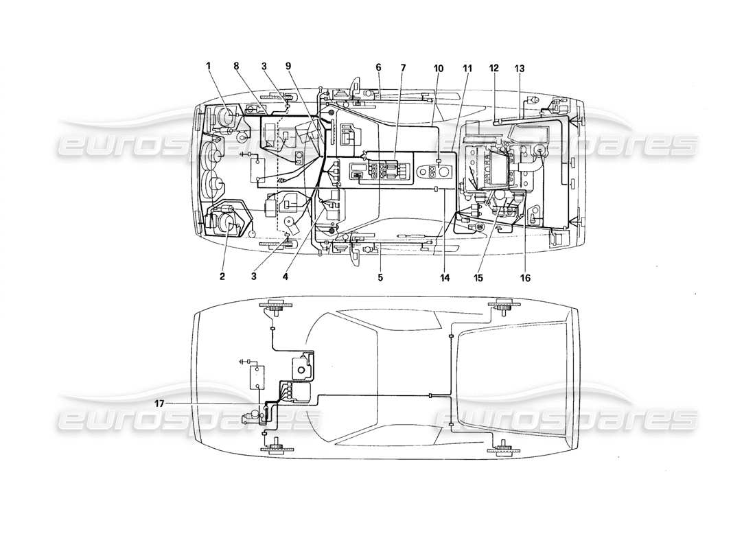 ferrari 328 (1988) impianto elettrico - cavi diagramma delle parti
