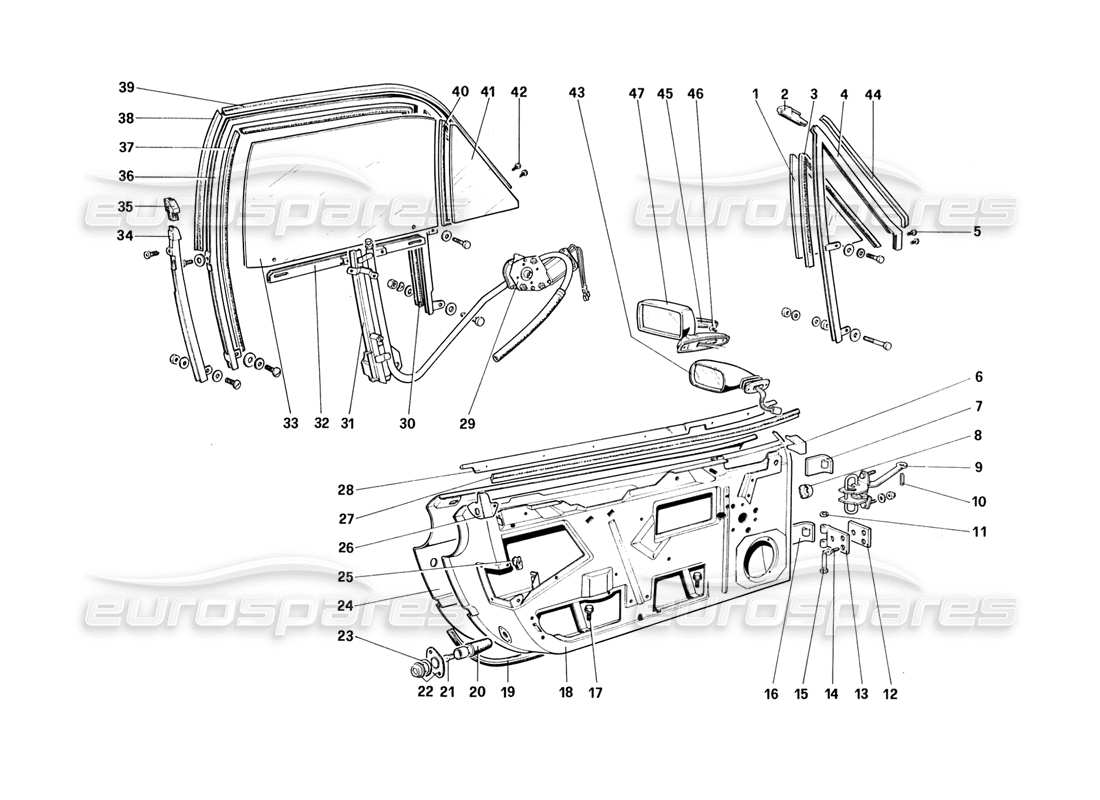 ferrari 328 (1988) schema delle parti delle porte (dalla vettura n. 71597).