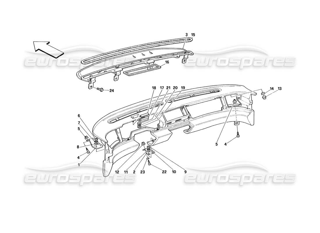 ferrari 348 (1993) tb / ts dashboard - diagramma delle parti della struttura e dei supporti