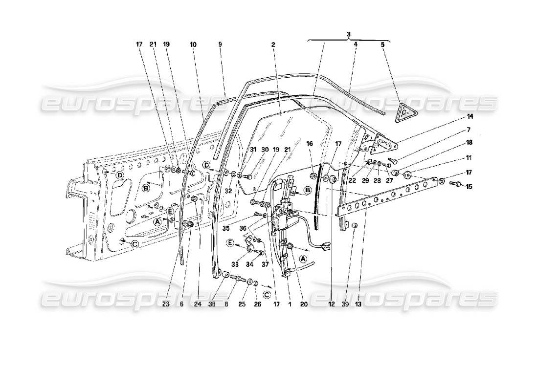 ferrari 512 tr porta - diagramma delle parti dell'alzacristallo elettrico