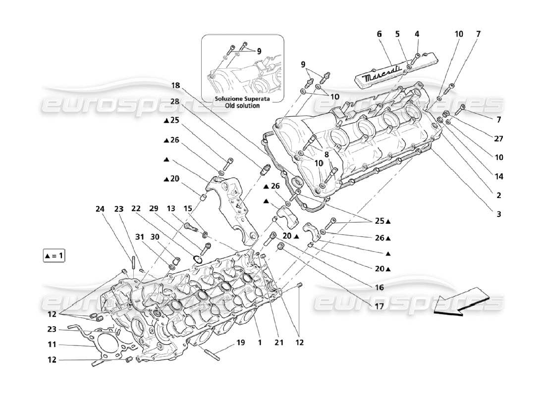 maserati qtp. (2006) 4.2 diagramma delle parti della testata del cilindro sinistra