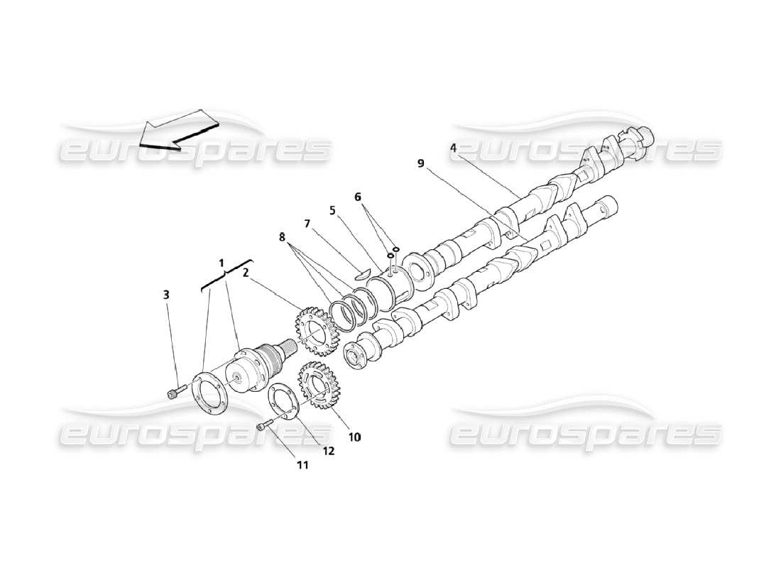 maserati qtp. (2006) 4.2 schema delle parti degli alberi a camme per la testata destra