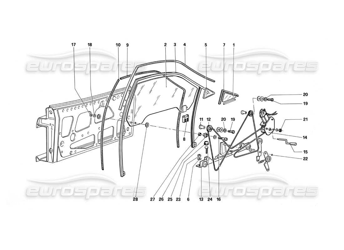 ferrari testarossa (1987) portiera - alzacristallo elettrico diagramma delle parti