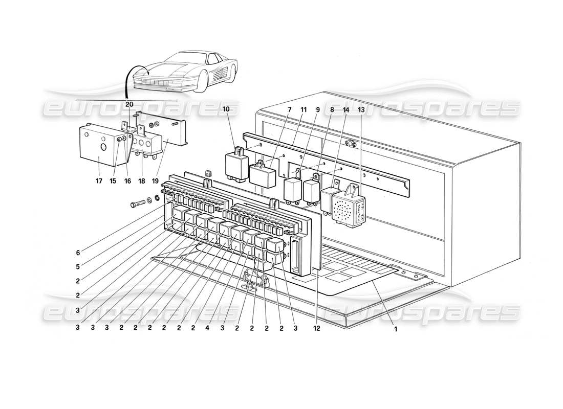 ferrari testarossa (1987) diagramma delle parti di valvole e interruttori elettromagnetici