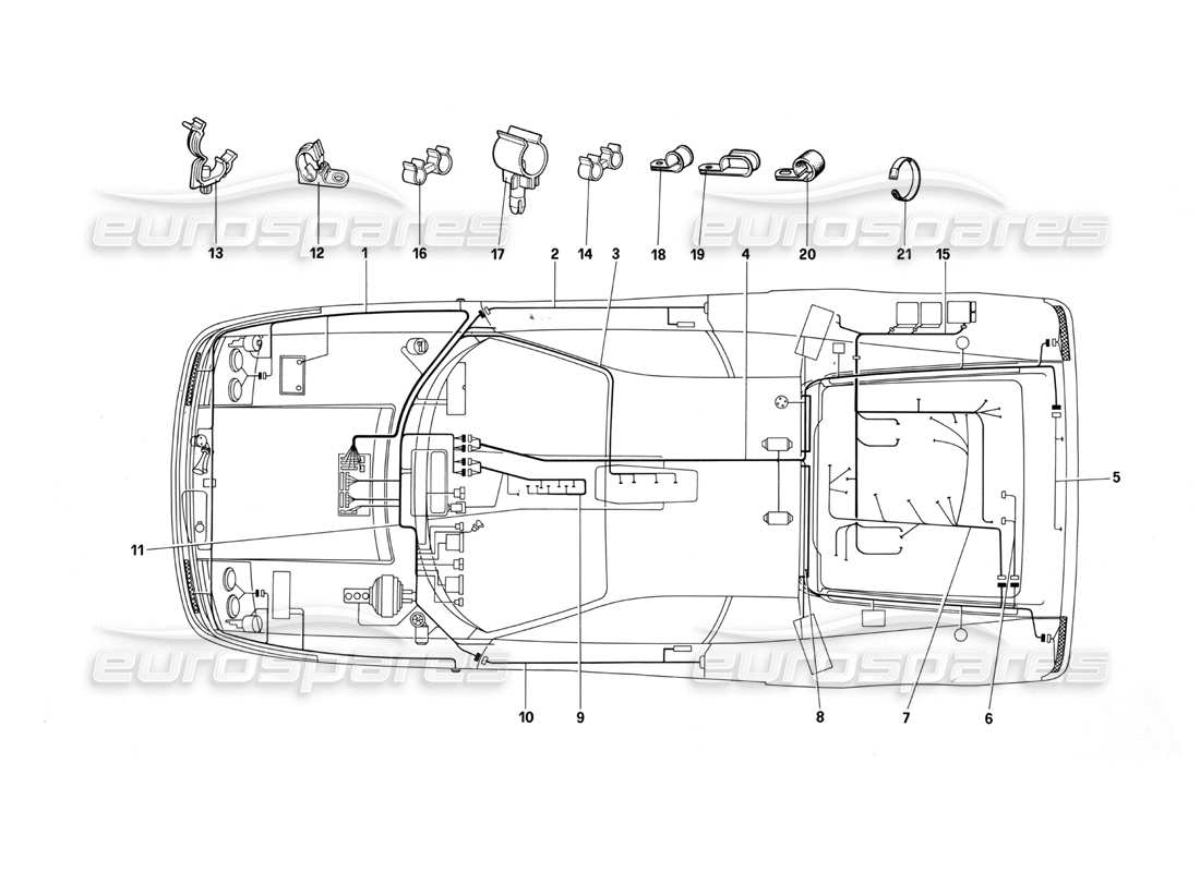 ferrari testarossa (1987) sistema elettrico diagramma delle parti