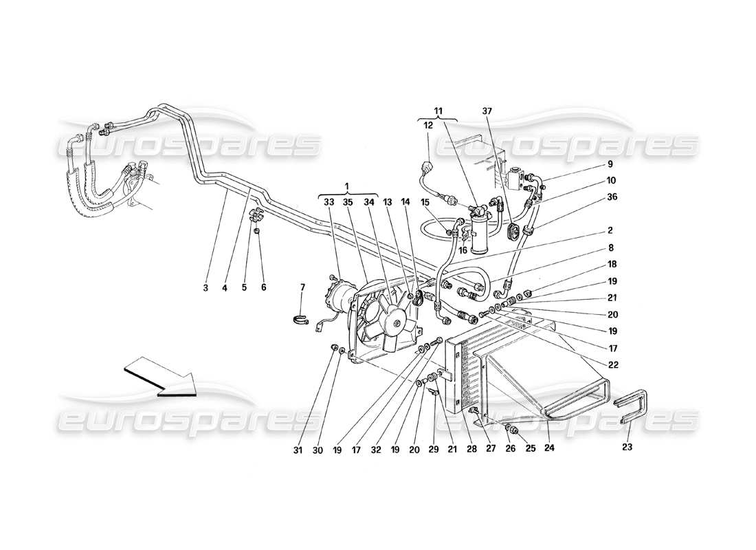 ferrari 348 (1993) tb / ts sistema di aria condizionata diagramma delle parti