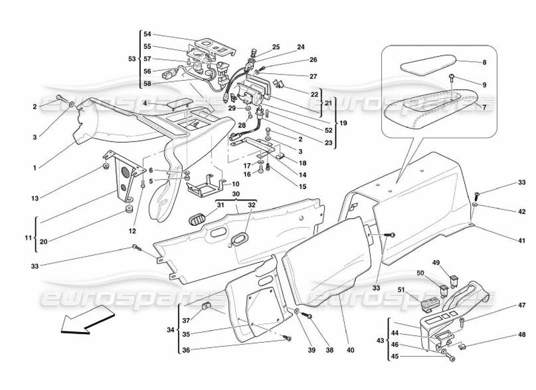 ferrari 575 superamerica tunnel - struttura e accessori diagramma delle parti