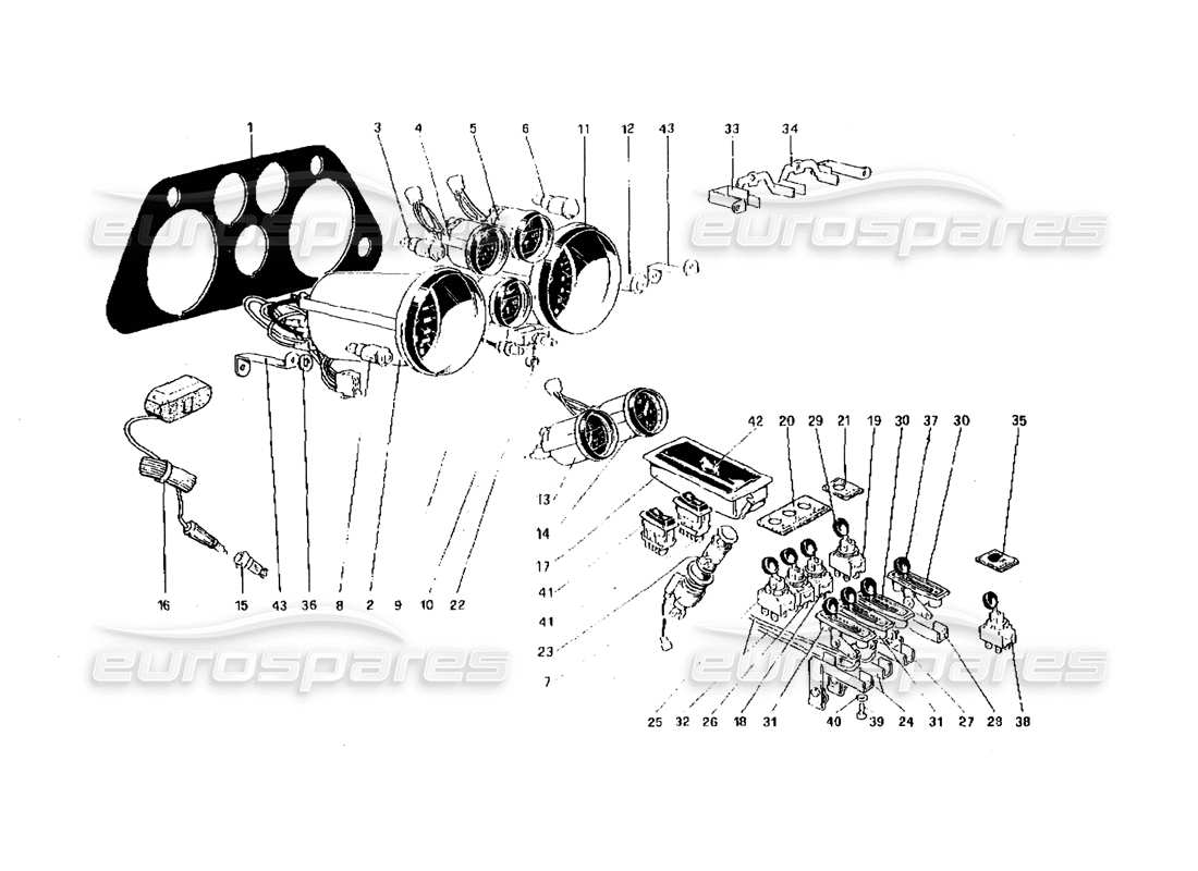 ferrari 308 quattrovalvole (1985) diagramma delle parti di strumenti e accessori
