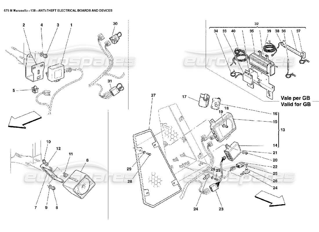 ferrari 575m maranello schema delle parti dei quadri e dei dispositivi elettrici antifurto