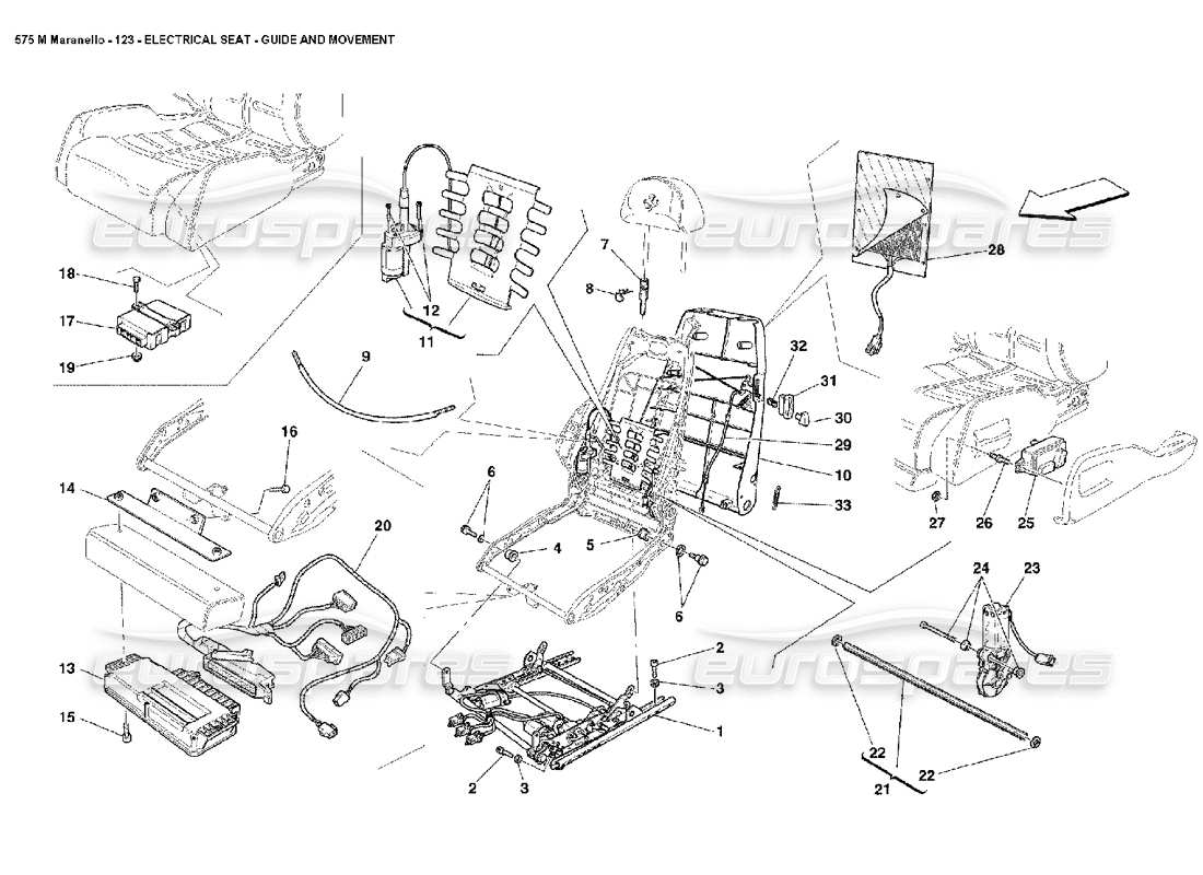 ferrari 575m maranello guida elettrica del sedile e diagramma delle parti del movimento