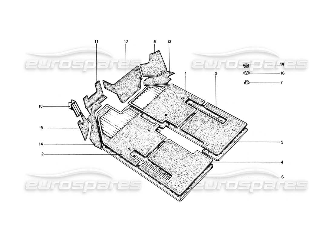 ferrari 512 bb diagramma delle parti della moquette