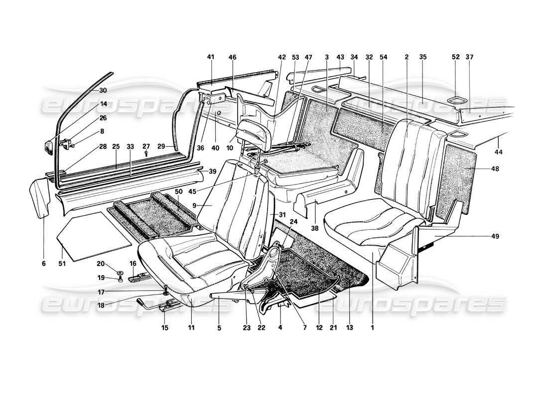 ferrari mondial 3.0 qv (1984) sedili: diagramma delle parti della cabriolet