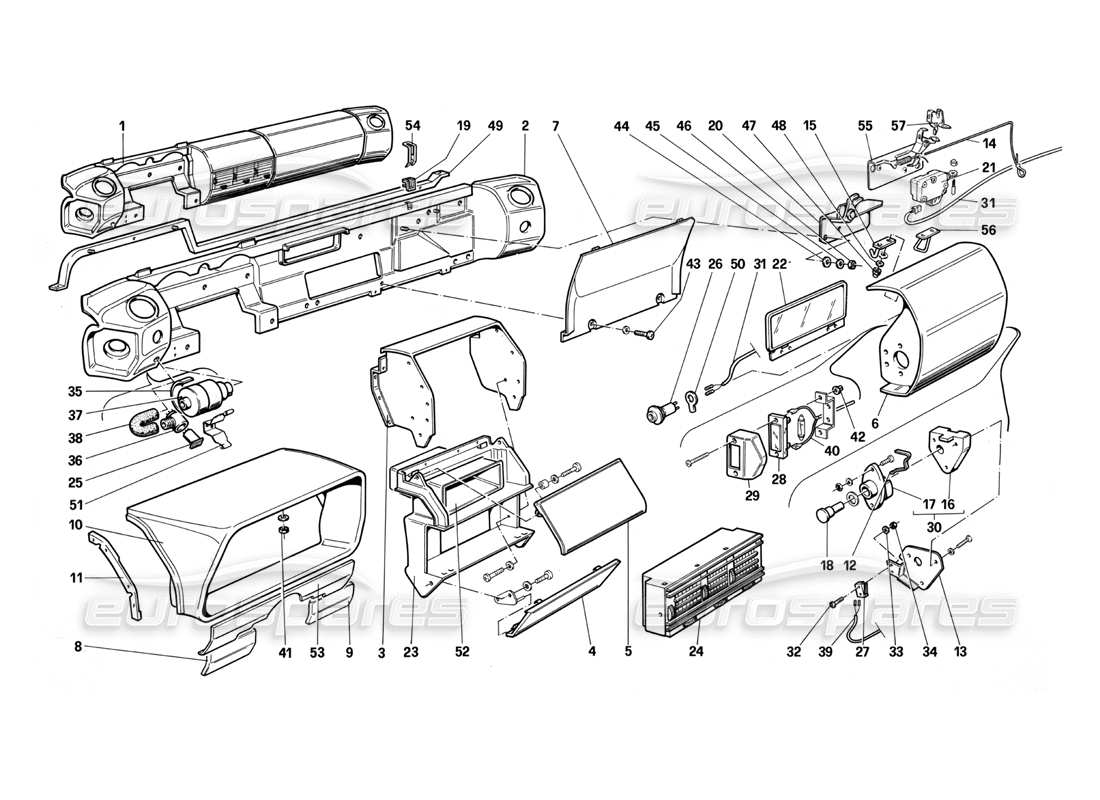 ferrari testarossa (1987) dashboard (non per la versione usa my 1987) diagramma delle parti