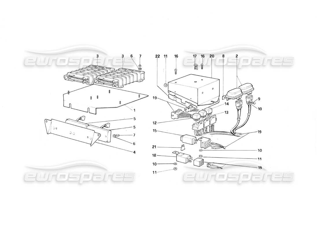 ferrari testarossa (1987) controlli elettrici per ke - jetronic e diagramma delle parti di scarico