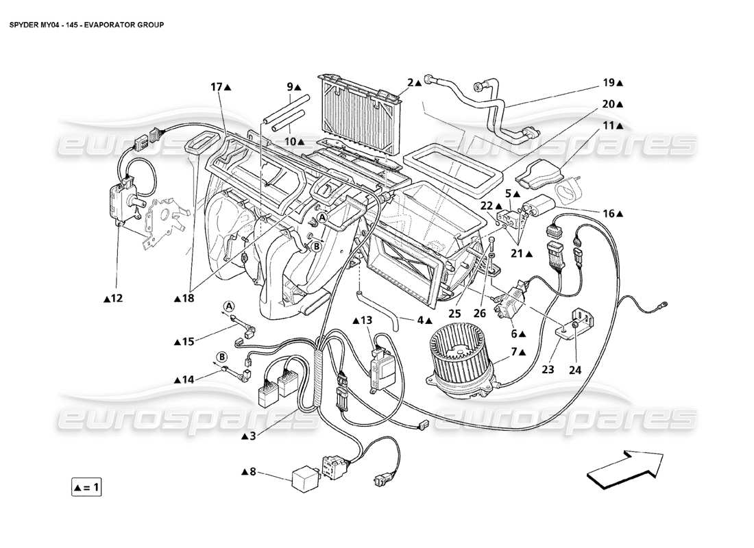 maserati 4200 spyder (2004) diagramma delle parti del gruppo evaporatore