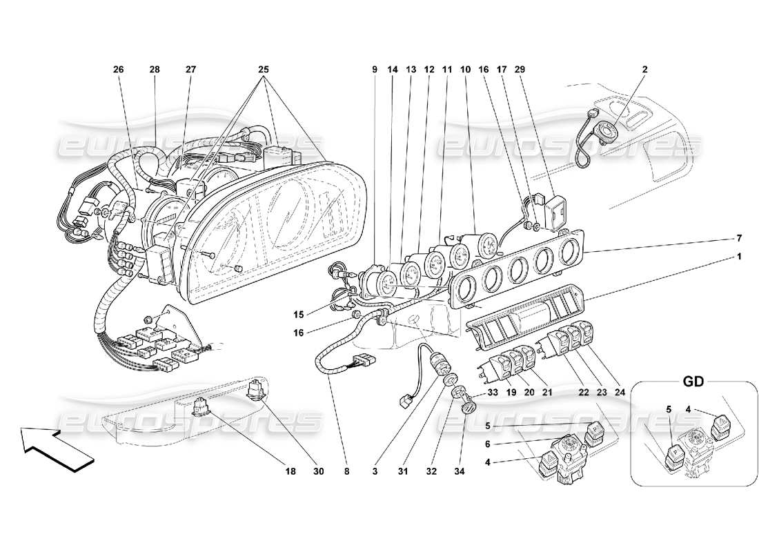 ferrari 456 gt/gta diagramma delle parti degli strumenti