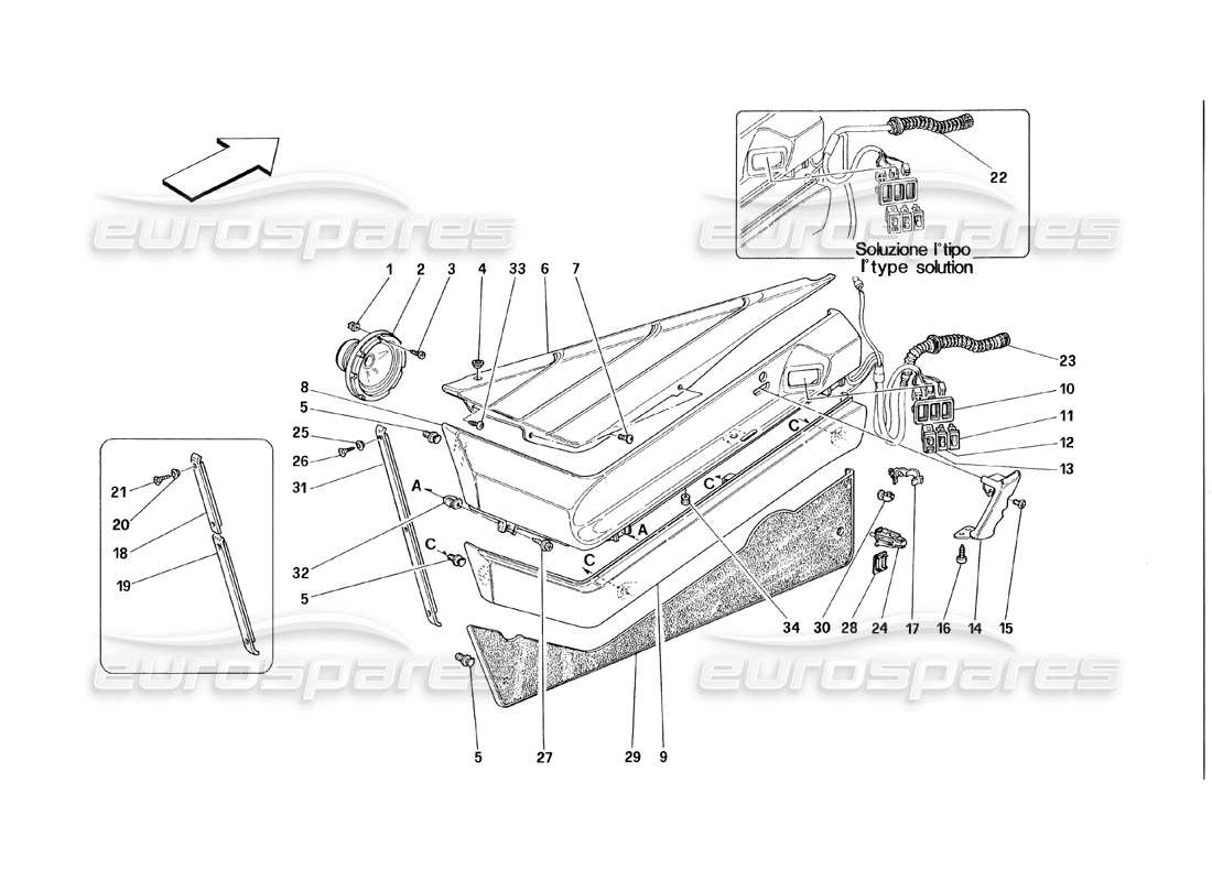 ferrari 348 (1993) tb / ts porte - schema delle parti dei rivestimenti interni