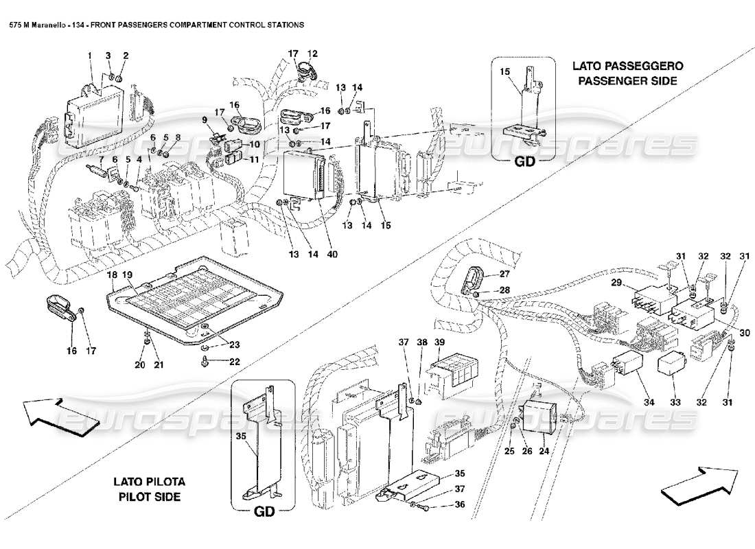 ferrari 575m maranello diagramma delle parti delle stazioni di controllo dell'abitacolo dei passeggeri anteriori