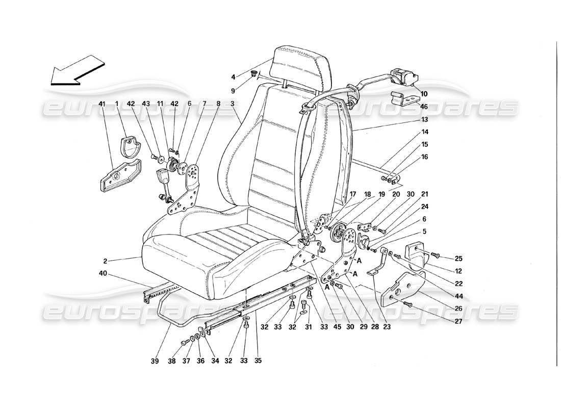 ferrari 348 (1993) tb / ts diagramma delle parti dei sedili e delle cinture di sicurezza
