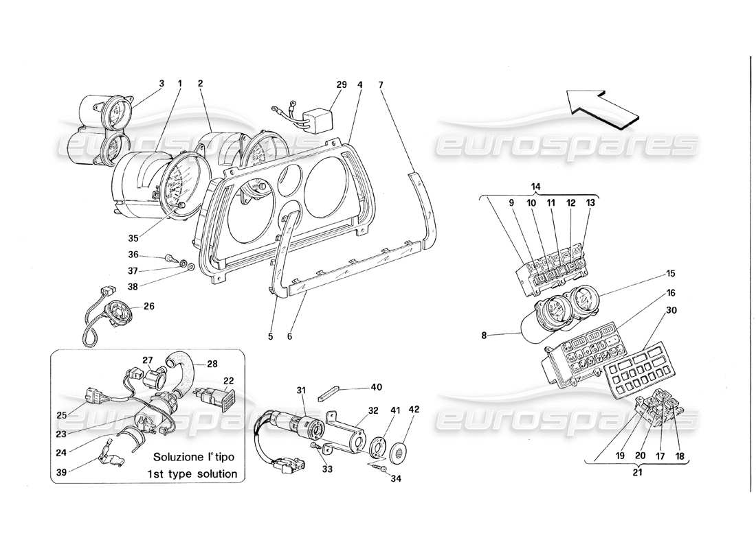 ferrari 348 (1993) tb / ts diagramma delle parti degli strumenti