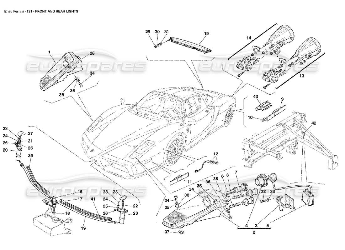 ferrari enzo diagramma delle parti delle luci anteriori e posteriori