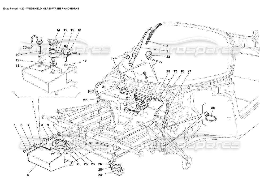 ferrari enzo schema delle parti di parabrezza, rondella e avvisatori acustici