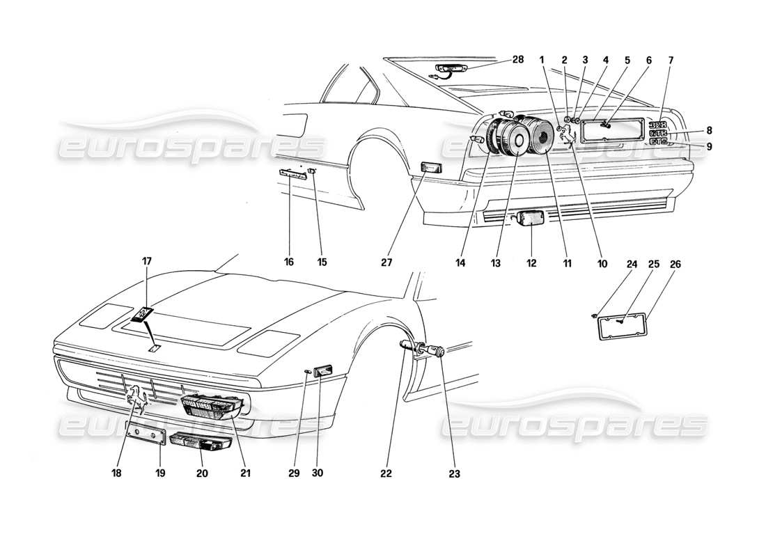 ferrari 328 (1988) luci esterne e modanature diagramma delle parti