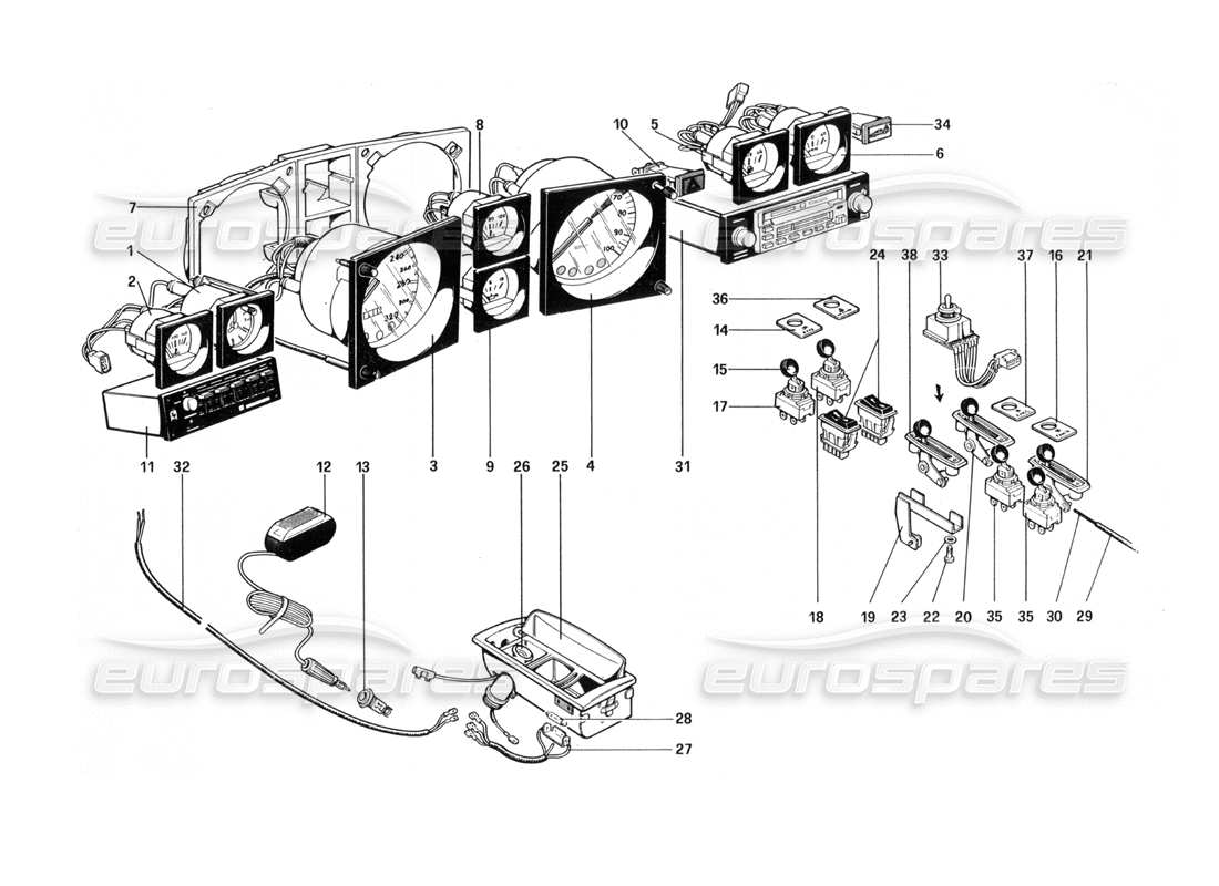 ferrari 512 bbi strumenti e accessori diagramma delle parti