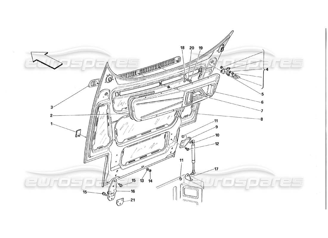 ferrari 348 (1993) tb / ts diagramma delle parti del cofano anteriore