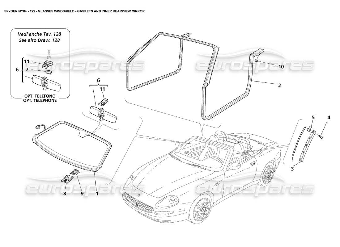 maserati 4200 spyder (2004) parabrezza per occhiali diagramma delle parti