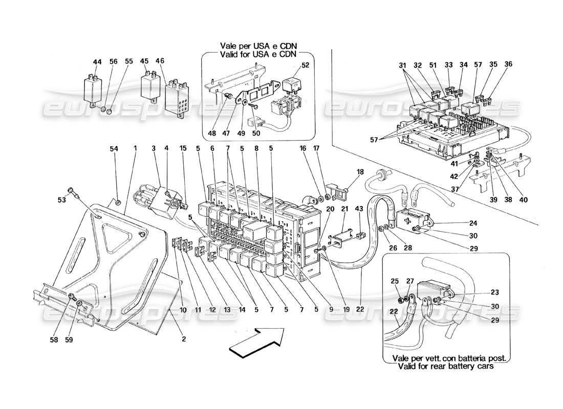 ferrari 348 (1993) tb / ts schema delle parti dei quadri elettrici