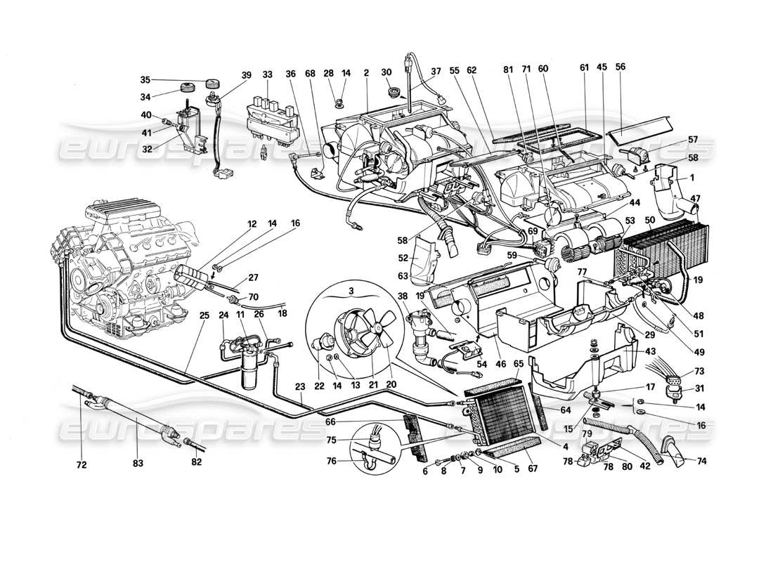 ferrari mondial 3.0 qv (1984) sistema di riscaldamento diagramma delle parti
