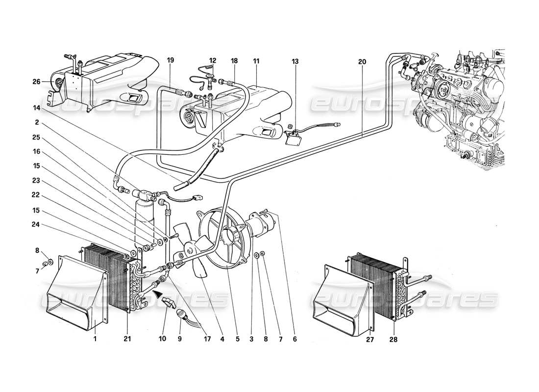 ferrari 328 (1988) sistema di aria condizionata diagramma delle parti